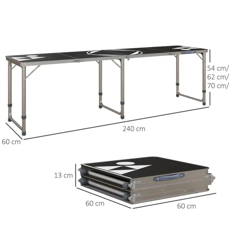 Beer Pong Bord Campingbord Svart av Aluminium Fällbart Höjdjusterbar