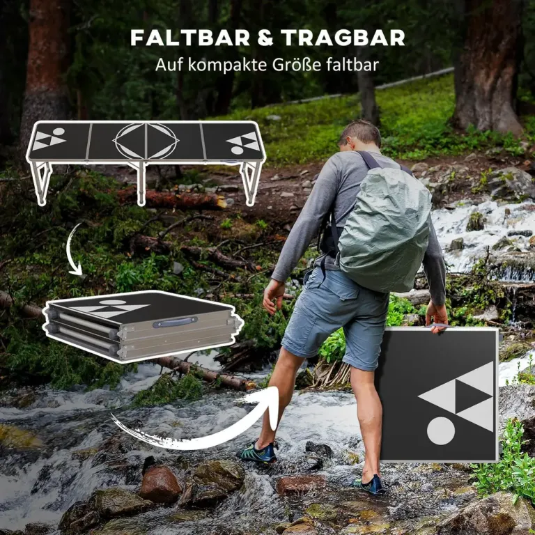 Beer Pong Bord Campingbord Svart av Aluminium Fällbart Höjdjusterbar
