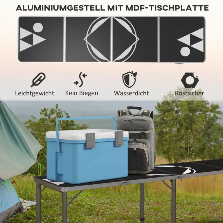 Beer Pong Bord Campingbord Svart av Aluminium Fällbart Höjdjusterbar