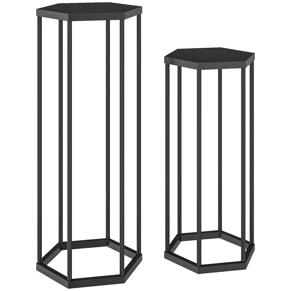 Blomställer 2-pack Hexagonal Svart Metall Krukhållare