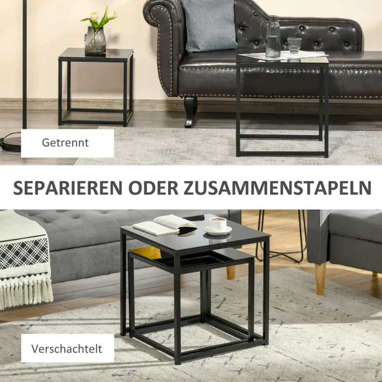 Satsbord 2-Pack Moderna Svarta Sidobord i Glas