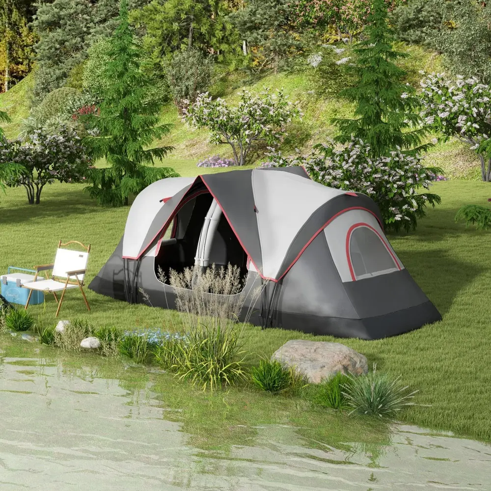 Campingtält Tunneltält för 8 Personer Grå av Polyester