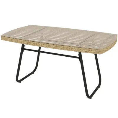 Trädgårdsbord Sidobord med Glasskiva Natur 90 x 50 x 45 cm