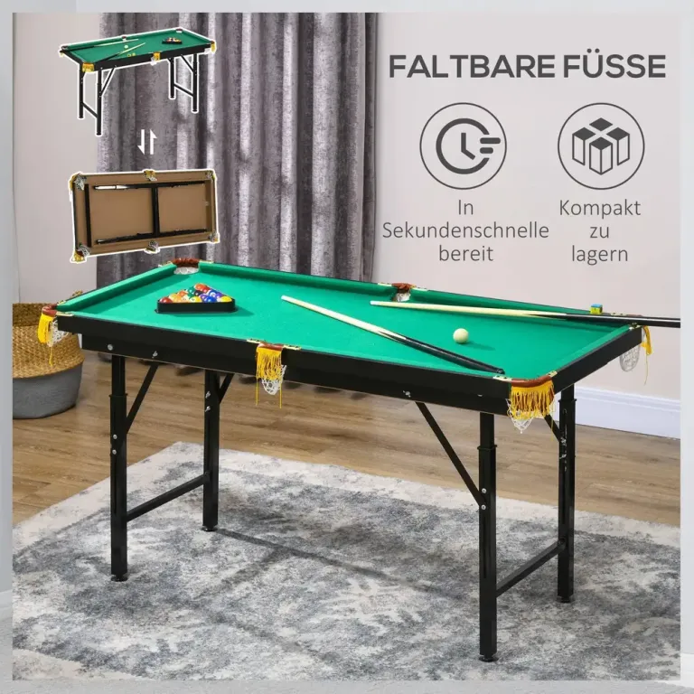 Biljardbord med Hopfällbara Ben och Höjdjustering Mini Hopfällbart