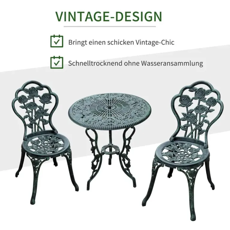 Bistroset 3 Delar Antikinspirerat Gjuten Aluminium Caféset