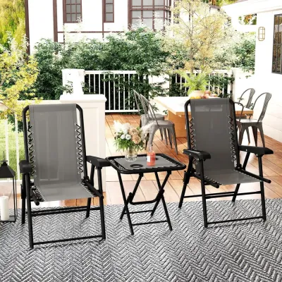 Bistroset 3-delat i Stål med Hopfällbart Bord och Stolar