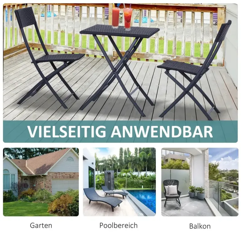 Bistroset för 2 Personer i Konstrotting och Stål, Svart