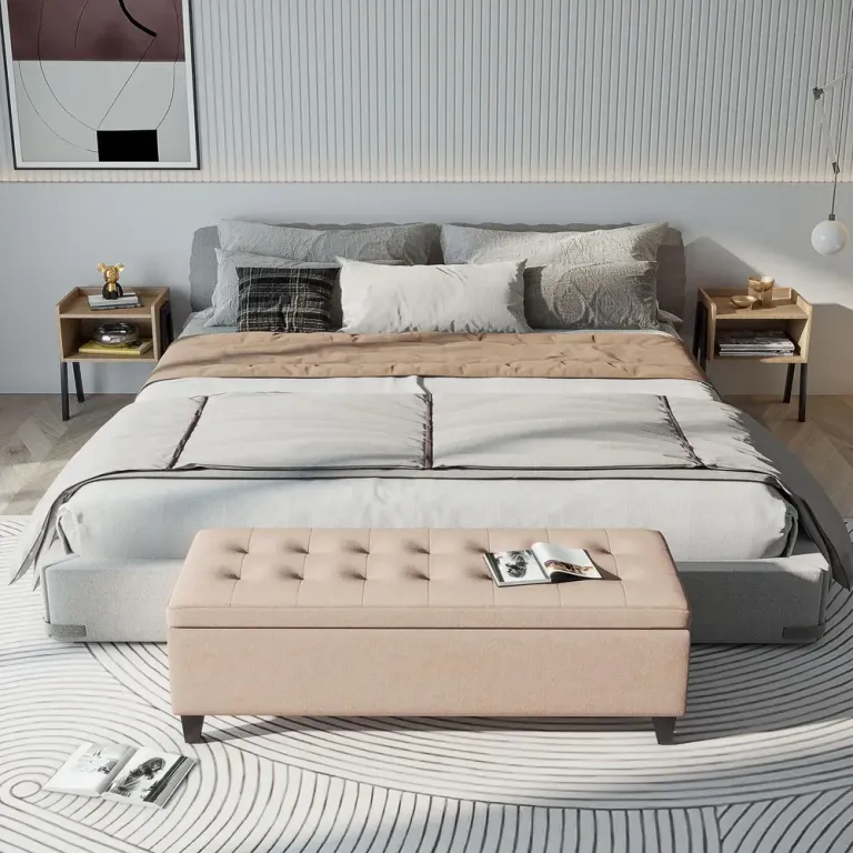 Sittbänk med Förvaring & Knapphäftning Beige