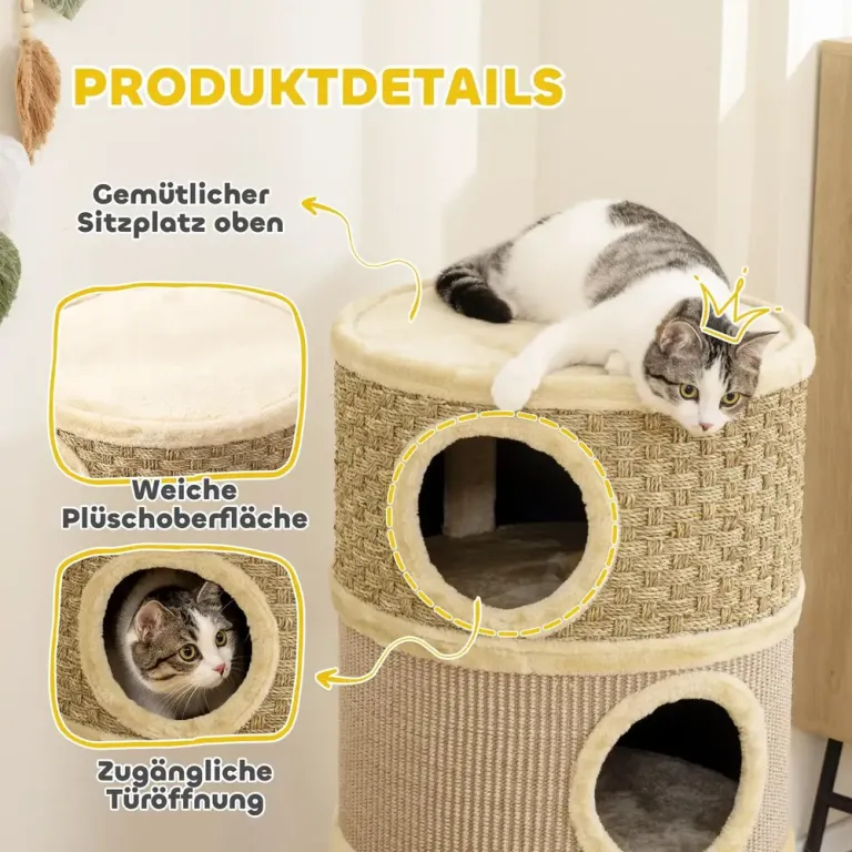 Klöstunna 79 cm med Tre Kattgrottor, Khaki och Brun