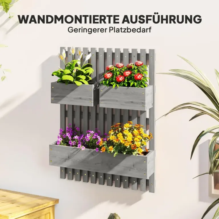 Blomlådor 3-pack för Väggmontering 60 x 16 x 80 cm