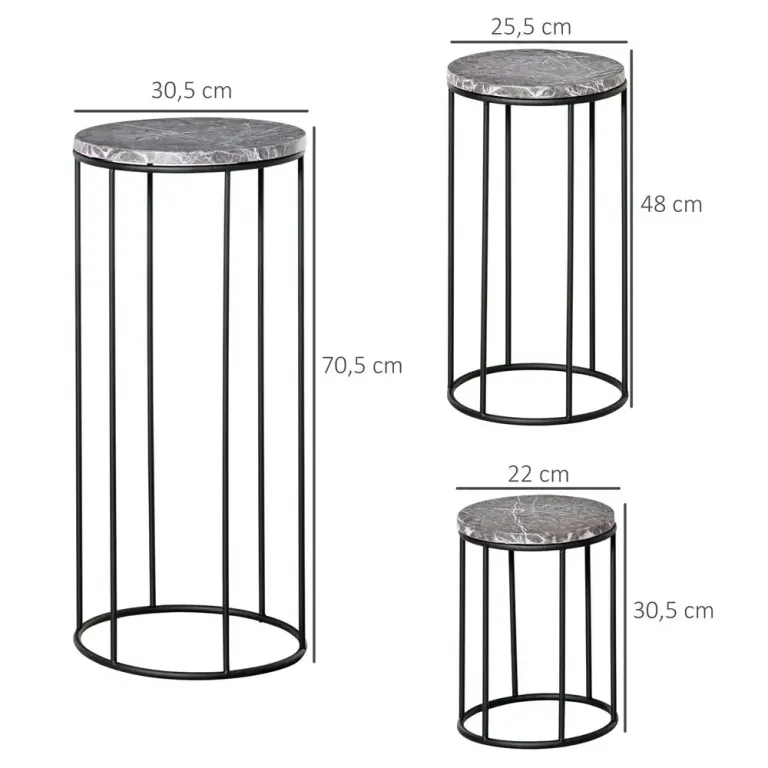 Blomställ i Marmorlook 3-Pack Stapelbara Blompallar