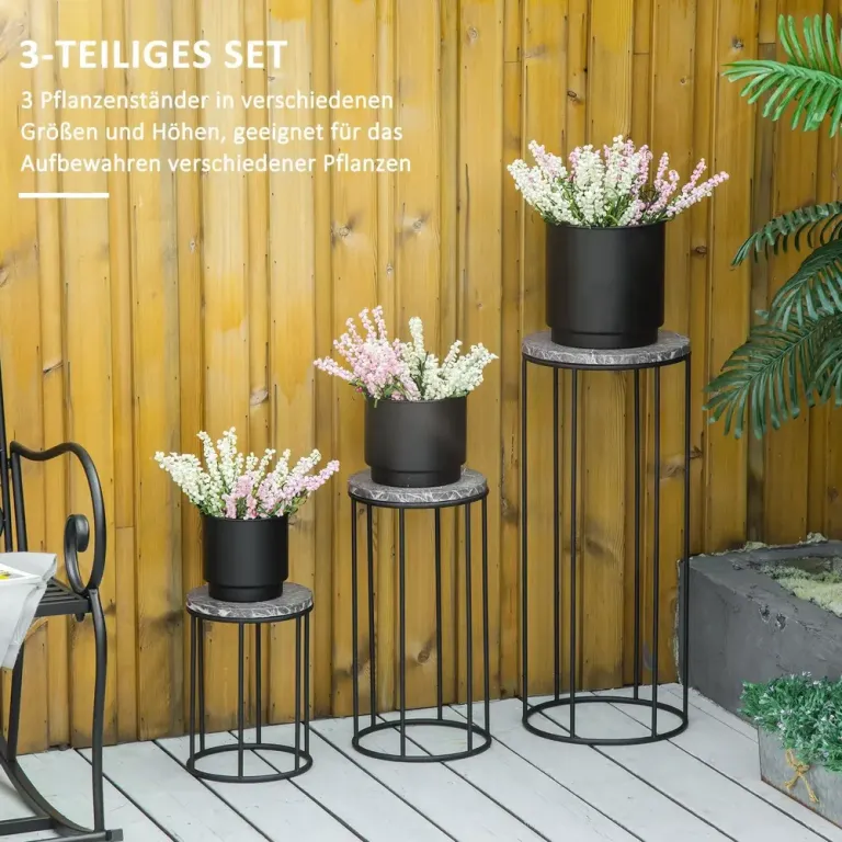Blomställ i Marmorlook 3-Pack Stapelbara Blompallar