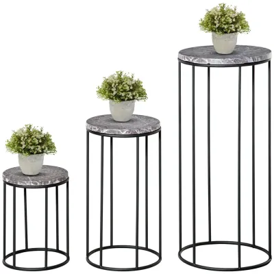 Blomställ i Marmorlook 3-Pack Stapelbara Blompallar