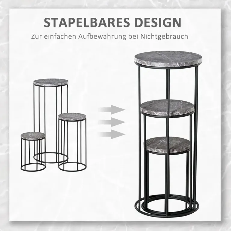 Blomställ i Marmorlook 3-Pack Stapelbara Blompallar
