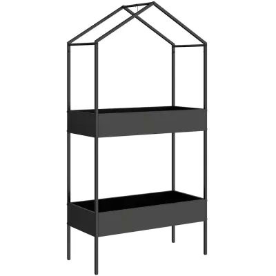 Blomställer Husform Svart Metall 2 Hyllor 150 cm