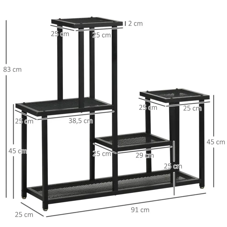 Blomtrappa i Metall 4 Våningar 91 x 25 x 83 cm