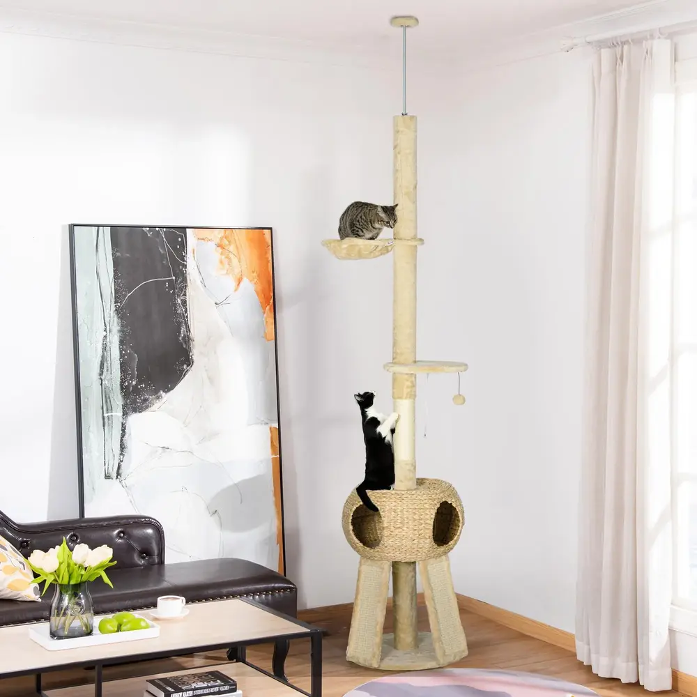 Skrapstolpe Kattträd Beige av Sisal och Plysch 225-255 Cm