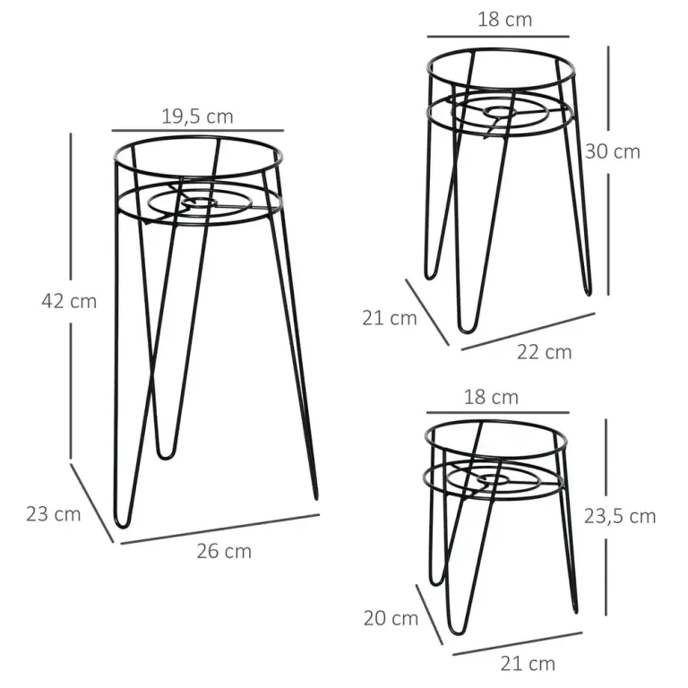 Blomställ i Metall 3-Pack Dekorativa Växtställ 16 cm