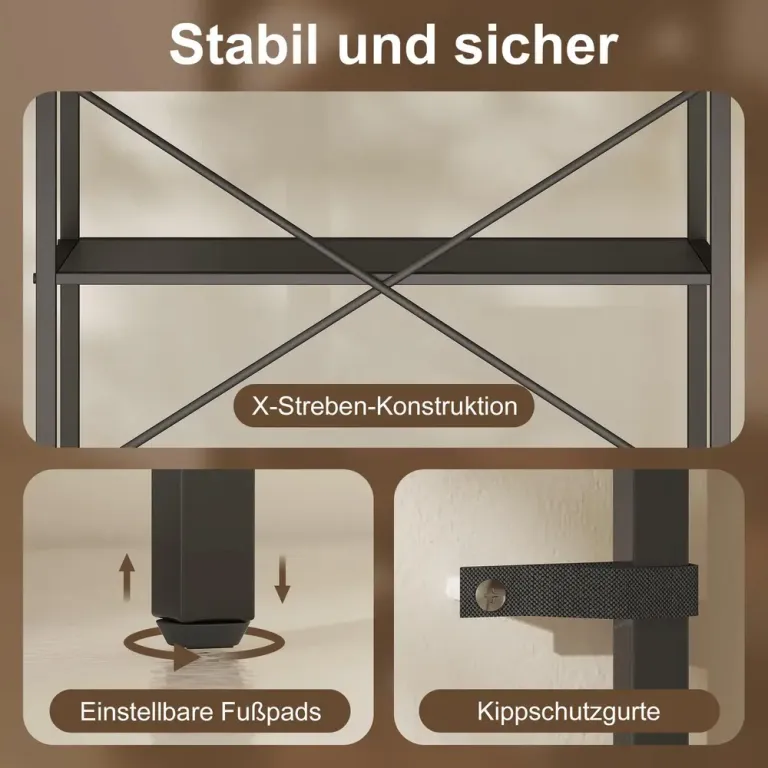Bokhylla 5 Plan Svart Spånskiva och Metall Industriell Design