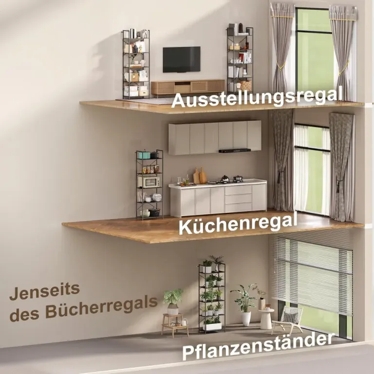 Bokhylla 5 Plan Svart Spånskiva och Metall Industriell Design