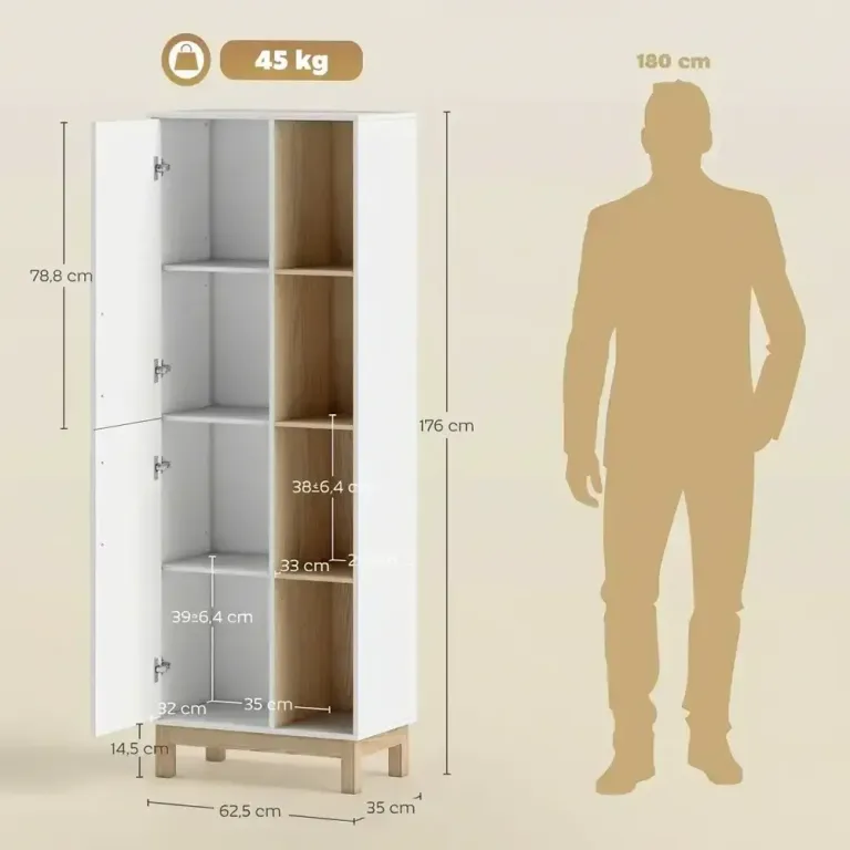 Bokhylla Stor Vit MDF Hylla 4 Öppna Hyllplan 176 cm Dörrar Öppen