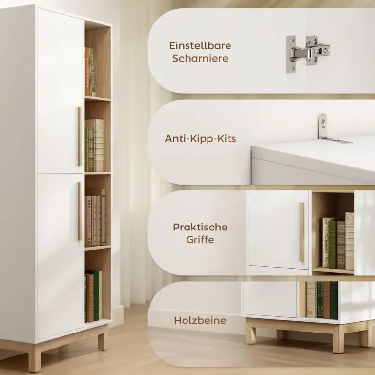 Bokhylla Stor Vit MDF Hylla 4 Öppna Hyllplan 176 cm Dörrar Öppen
