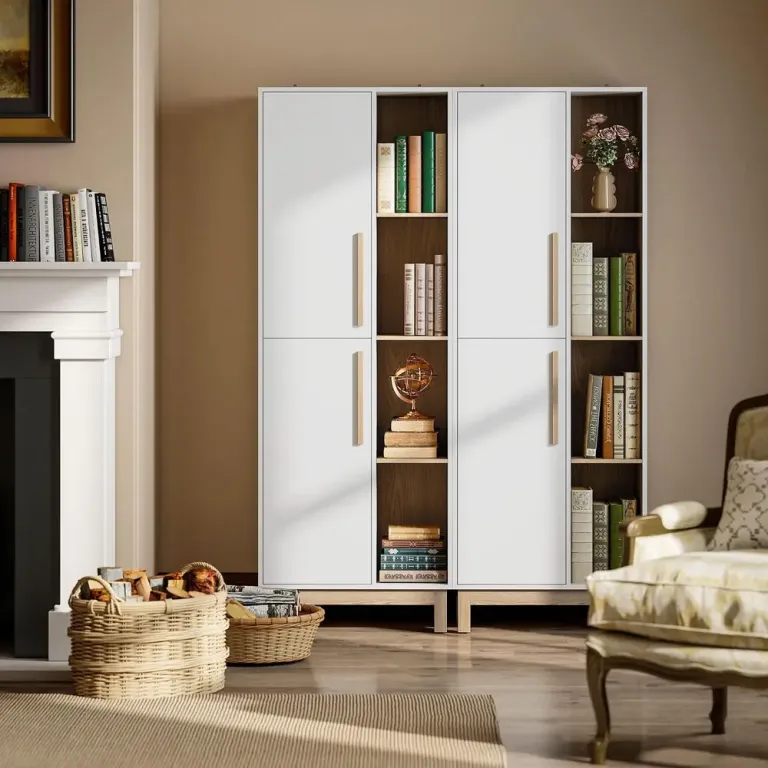 Bokhylla Stor Vit MDF Hylla 4 Öppna Hyllplan 176 cm Dörrar Öppen
