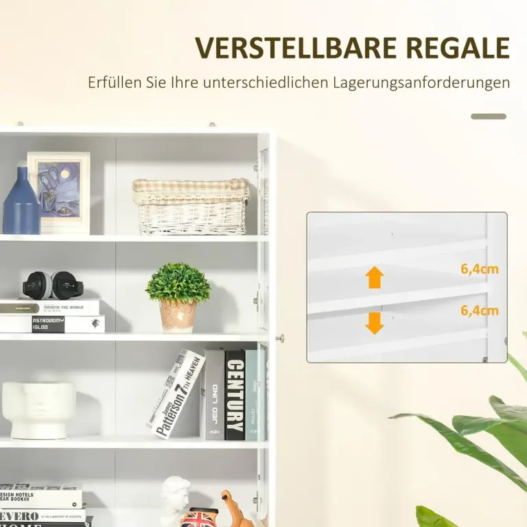 Bokhylla Vitrinskåp Vit av Trä och Glas Högt Skåp 178,5 cm Köksskåp