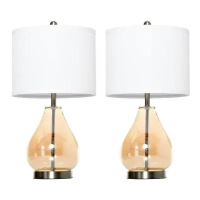 Bordslampa med Lampskärm Set om 2 Vit Glas Sänglampa