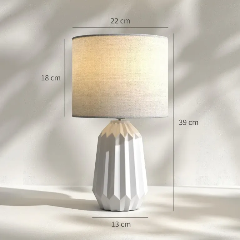 Bordslampa och Sänglampa med Linneskärm och Träfot, Vit