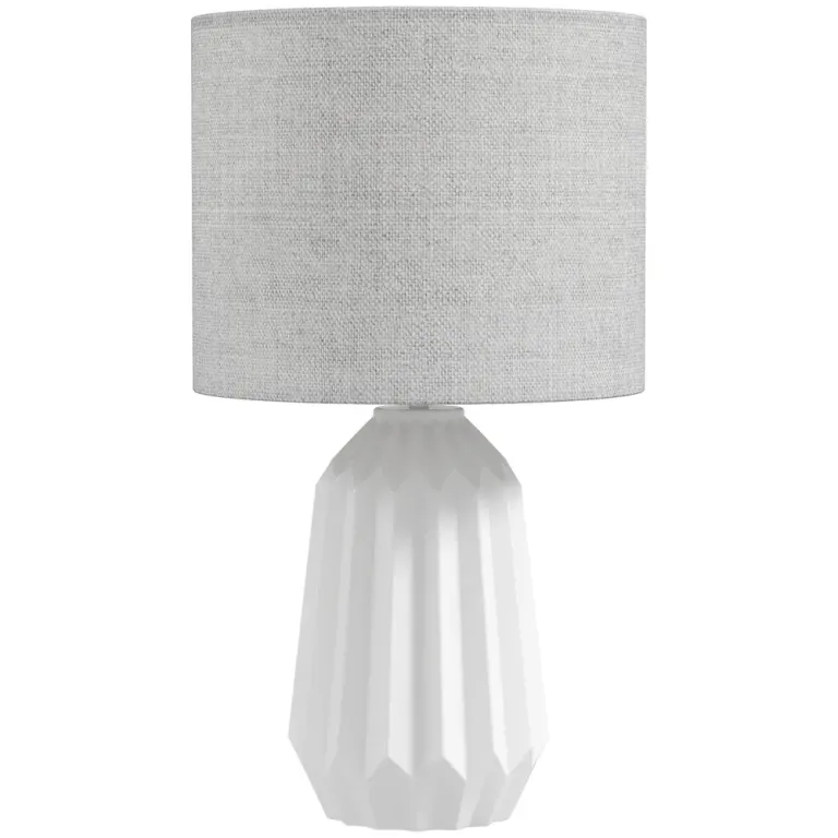 Bordslampa och Sänglampa med Linneskärm och Träfot, Vit