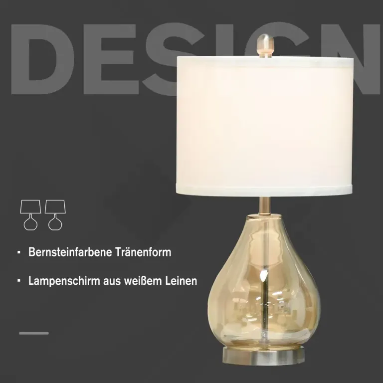 Bordslampa med Lampskärm Set om 2 Vit Glas Sänglampa
