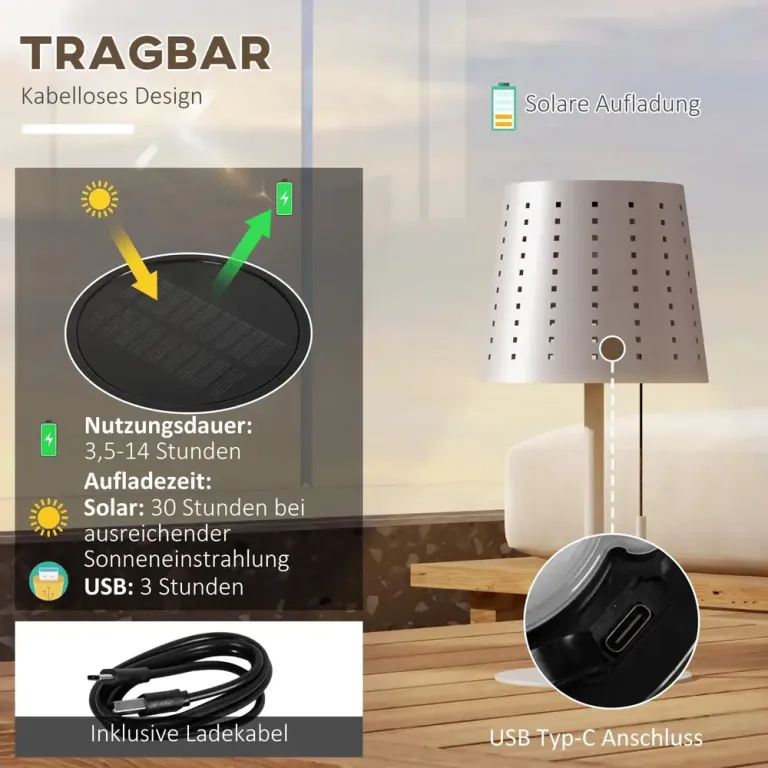 Bordslampa Utomhuslampa Ljusgrå av Plast LED Solar Lampa