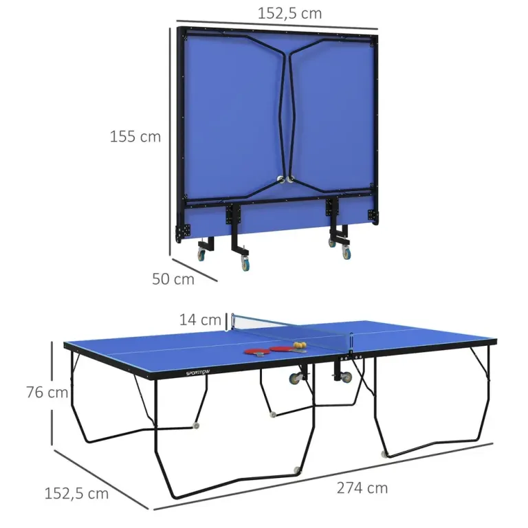 Bordtennisbord Pingisbord Blå av Stål Hjul