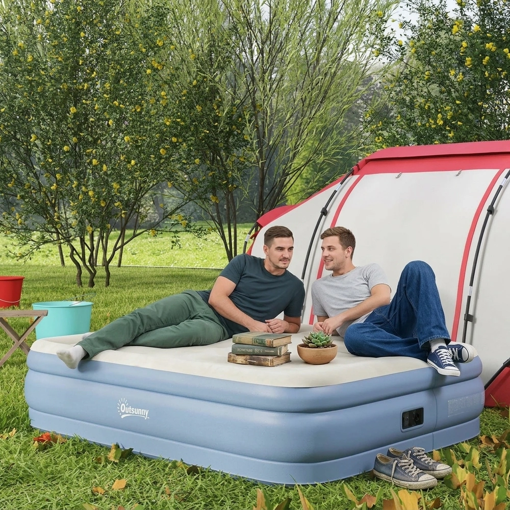 Luftmadrass Campingsäng Ljusblå för 2 203 x 152 x 46 cm
