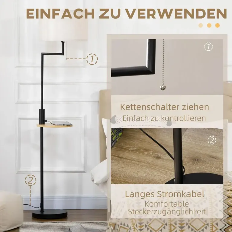 Golvlampa i Bambu med Hylla Natur/Svart 40 x 40 x 170 cm