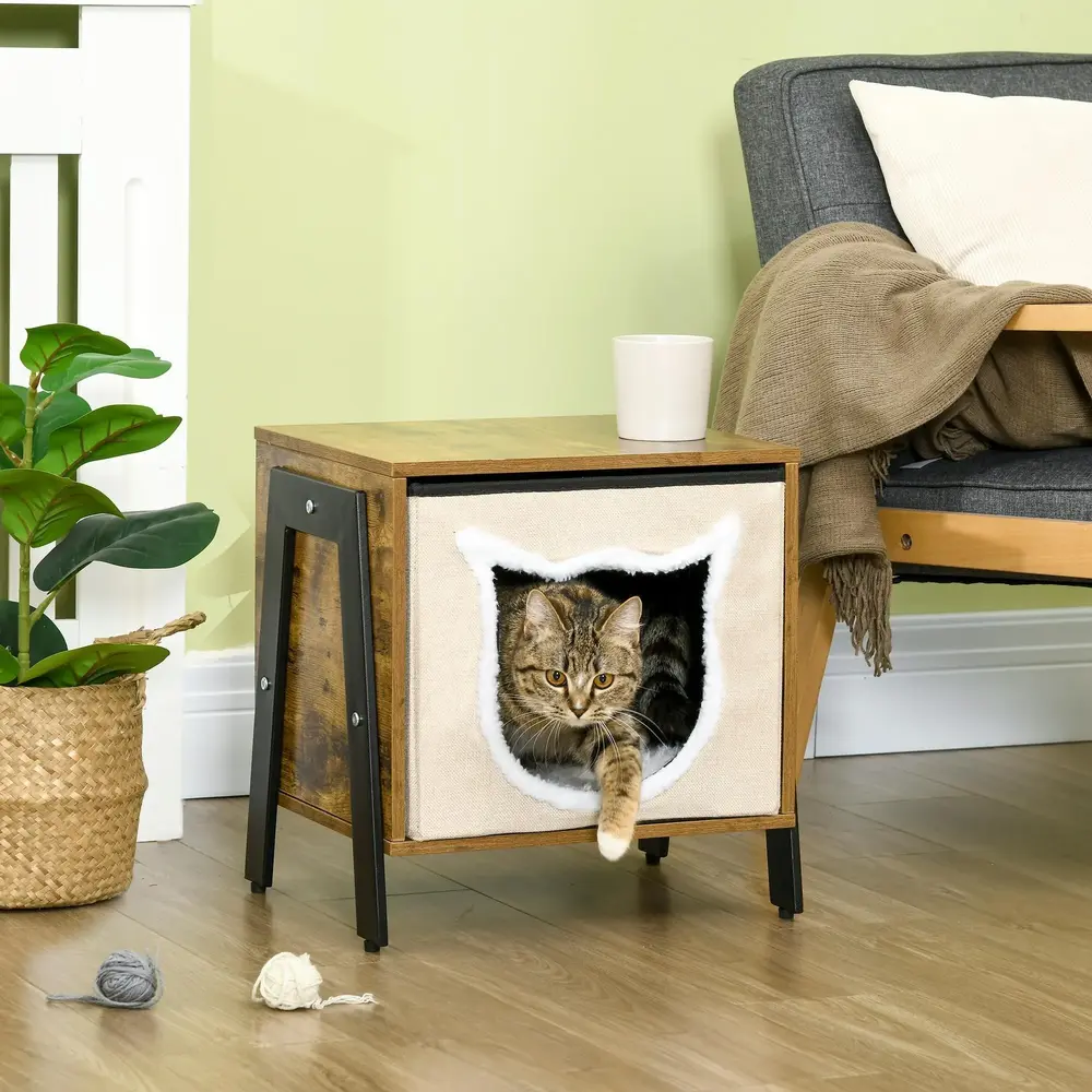 Kattgrotta Kattbädd Rustik Brun av Stål och Linne