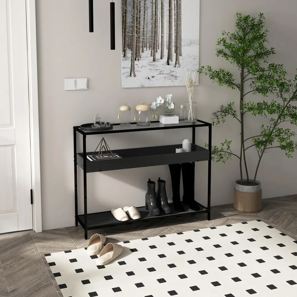 Konsolbord Hallbord Svart av Stål och Glas 100 x 30 x 78 Cm