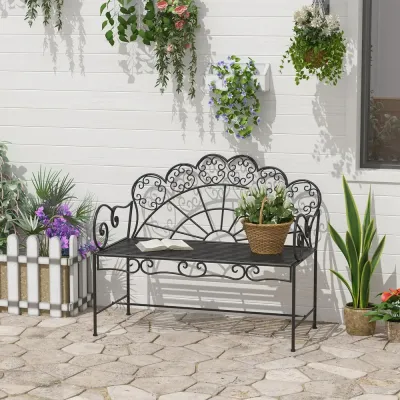 Trädgårdsbänk Svart Metall 2-Sits 107 x 55,5 x 90,5 cm