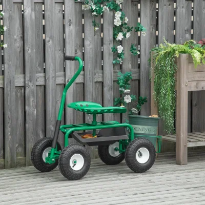 Trädgårdsvagn med Sits och Förvaring 81 x 44,5 x 46-59 cm