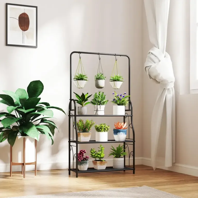 Växtställ Blomsterhylla 3 Våningar Svart 137 cm