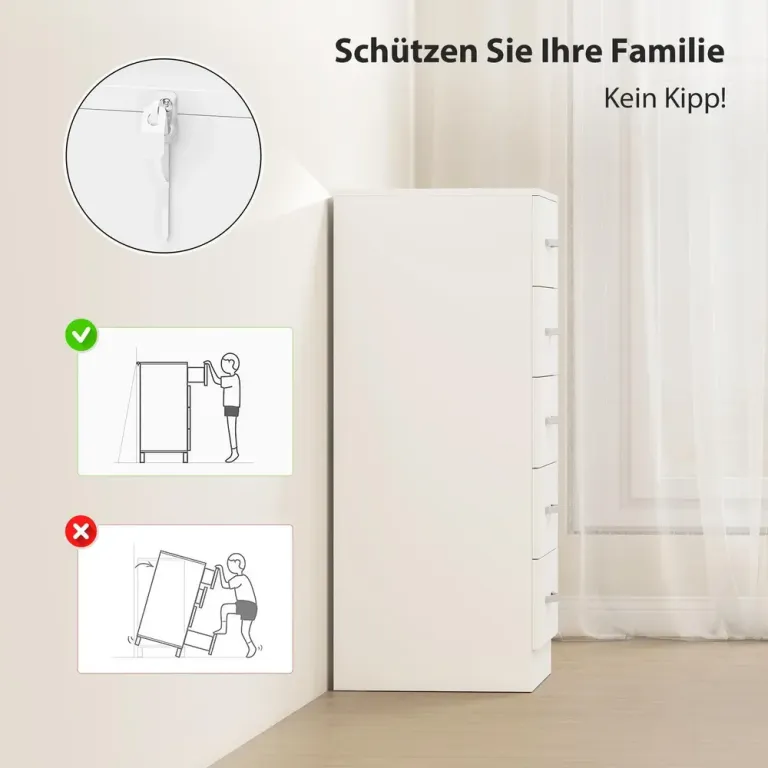 Byrå 5 Lådor Vit Spånskiva Förvaringsskåp för Kläder Smal Design
