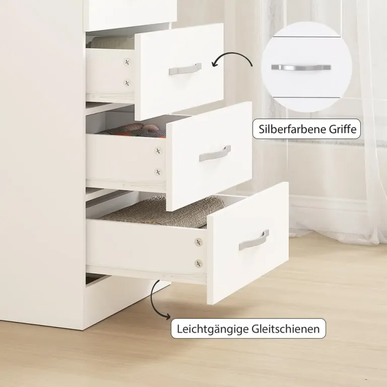 Byrå 5 Lådor Vit Spånskiva Förvaringsskåp för Kläder Smal Design