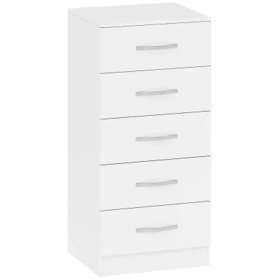 Byrå 5 Lådor Vit Spånskiva Förvaringsskåp för Kläder Smal Design