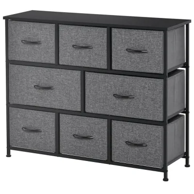 Byrå Skåp 8 Lådor Mörkgrå av Tyg Tyglådor Vikbar Design Metallram