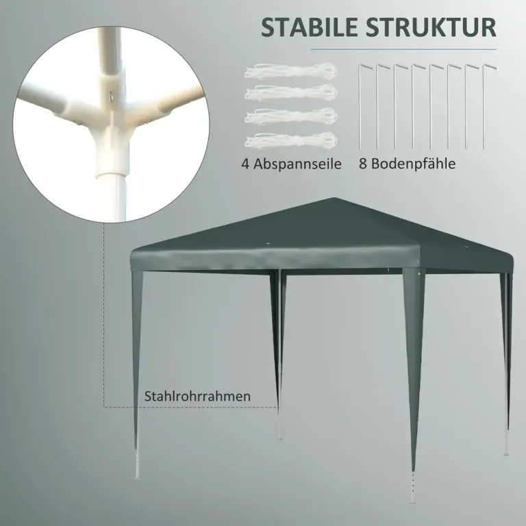 Paviljong med Klicksystem och Rostfri Ram 2,7 x 2,7 m