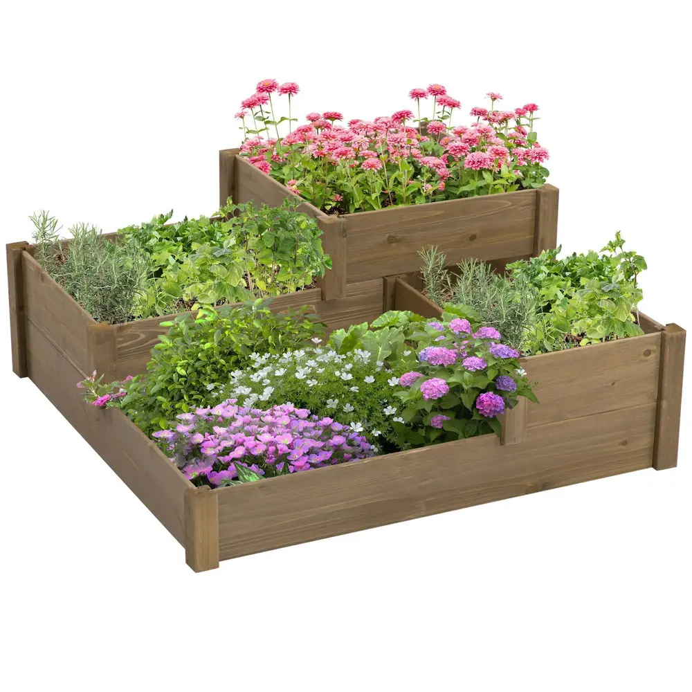 Odlingsbänk i 3 Nivåer Upphöjd Blomlåda 122 x 122 x 51 Cm