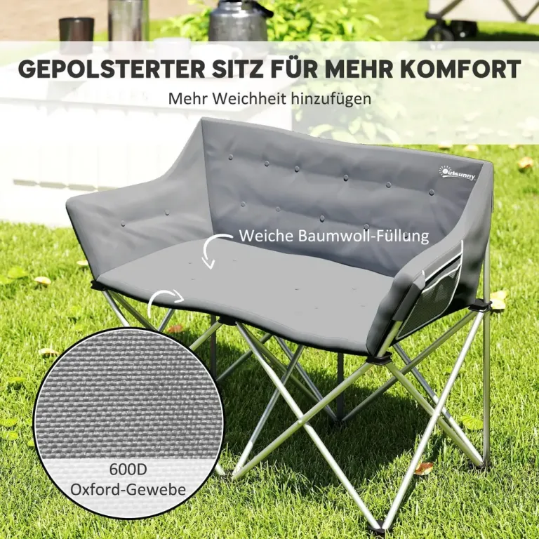 Campingstol Fiskestol Hopfällbar Grå av Tyg Ve 2-Sits