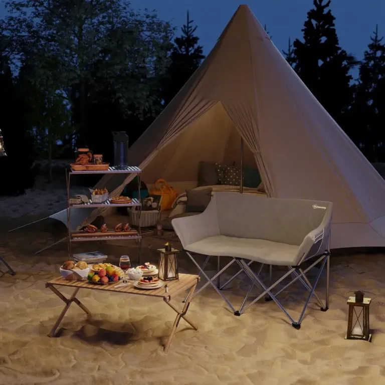 Campingstol Fiskestol Hopfällbar Grå av Tyg Ve 2-Sits