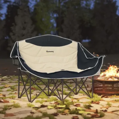 Hopfällbar Campingstol 2-Sits med Mugghållare, Khaki Dubbel